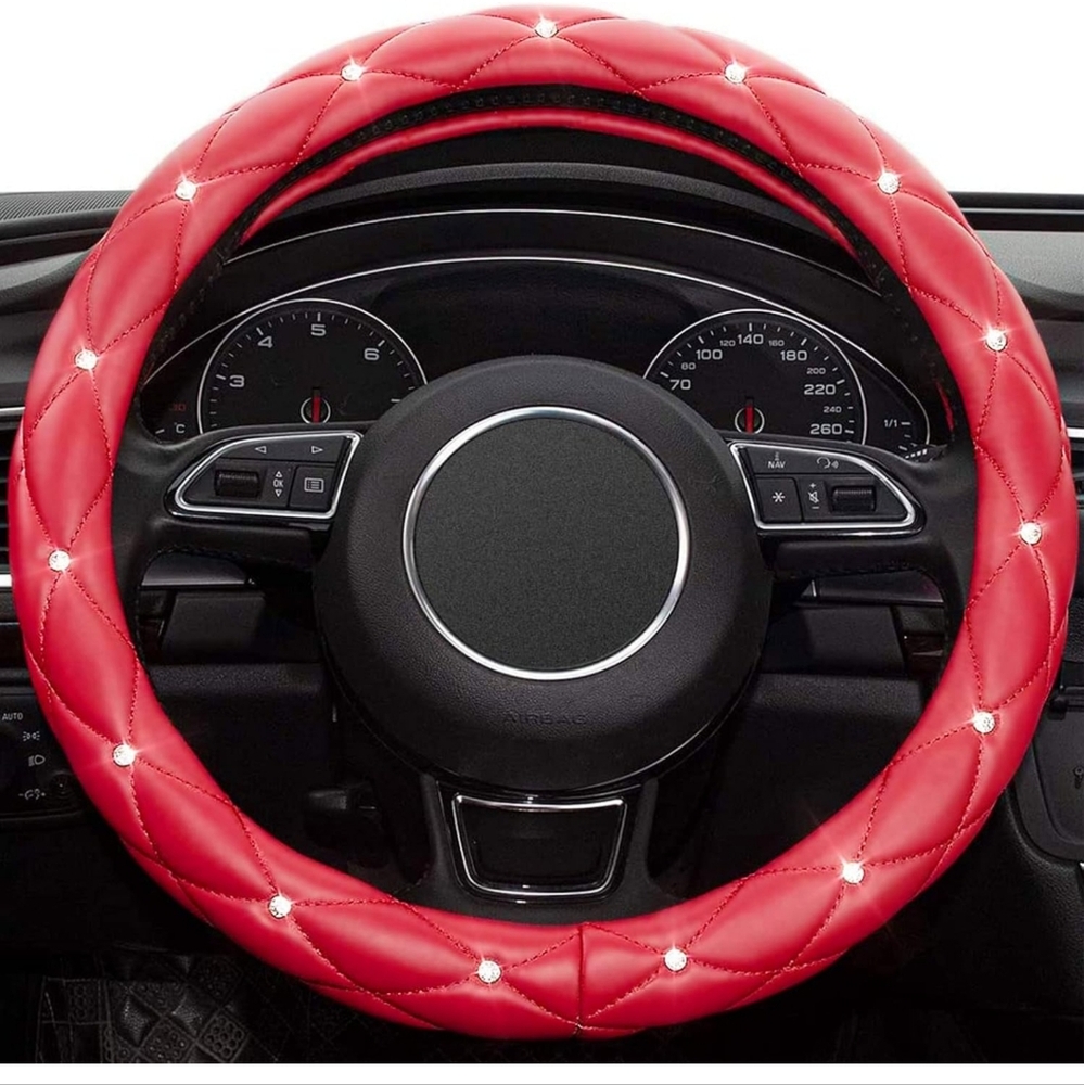 NWT Xizopucy Red Steering Wheel Cover, Leather Car Steering Wheel Cover